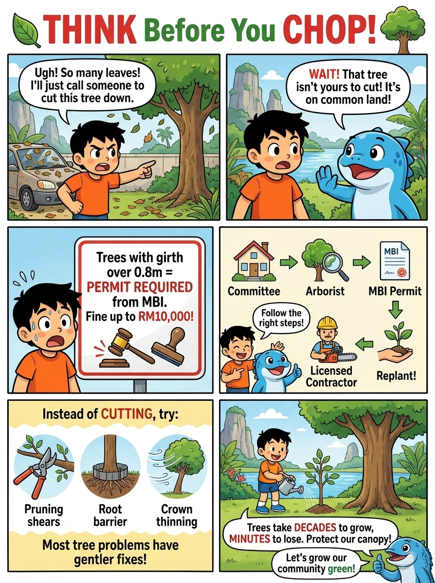 Think Before You Chop - a quick visual guide to tree care at Lakeside Villas